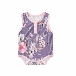 Bamboo Henley Sleeveless Bodysuit || Lavender Love