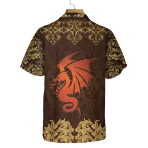 Baroque Dark Brown Dragon Hawaiian Shirt, Vintage Pattern Dragon Shirt