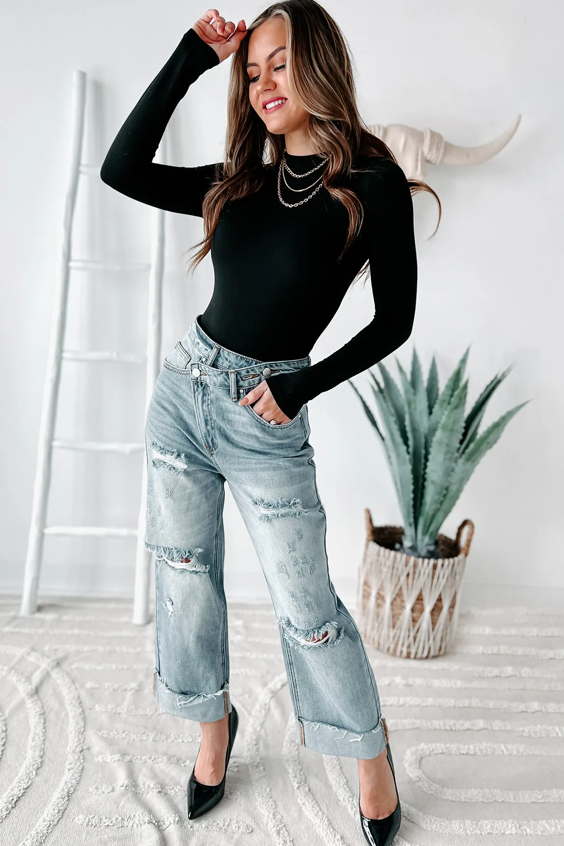 Basic Beauty Mock Neck Long Sleeve Bodysuit (Black)