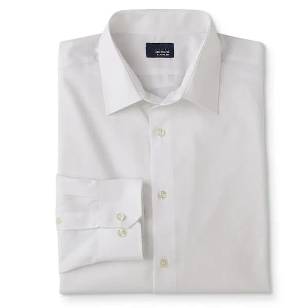 Basic Editions Men's Classic Fit Button-Front Dress Shirt White