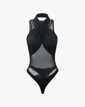 Basilia – Cross halter neck – Mesh bodysuit