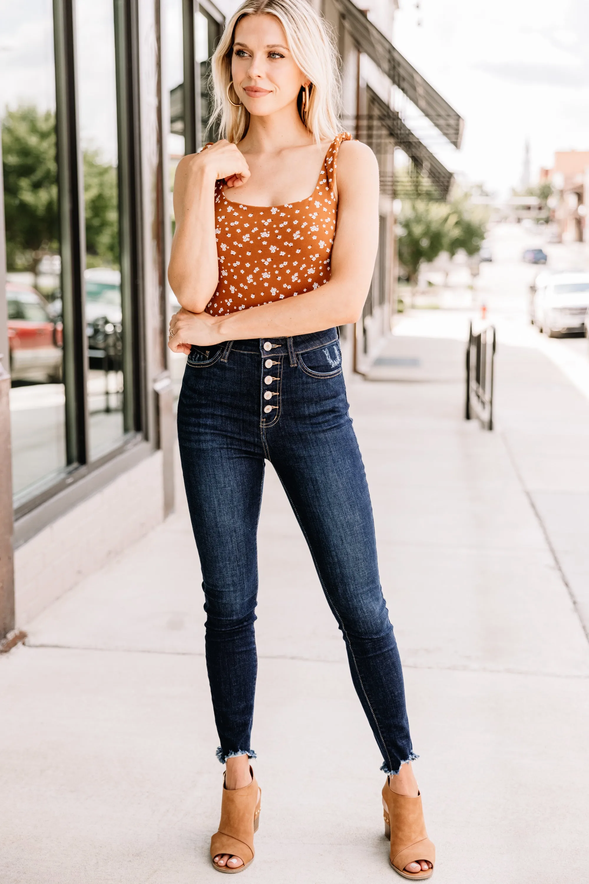 Be With Me Brown Ditsy Floral Bodysuit