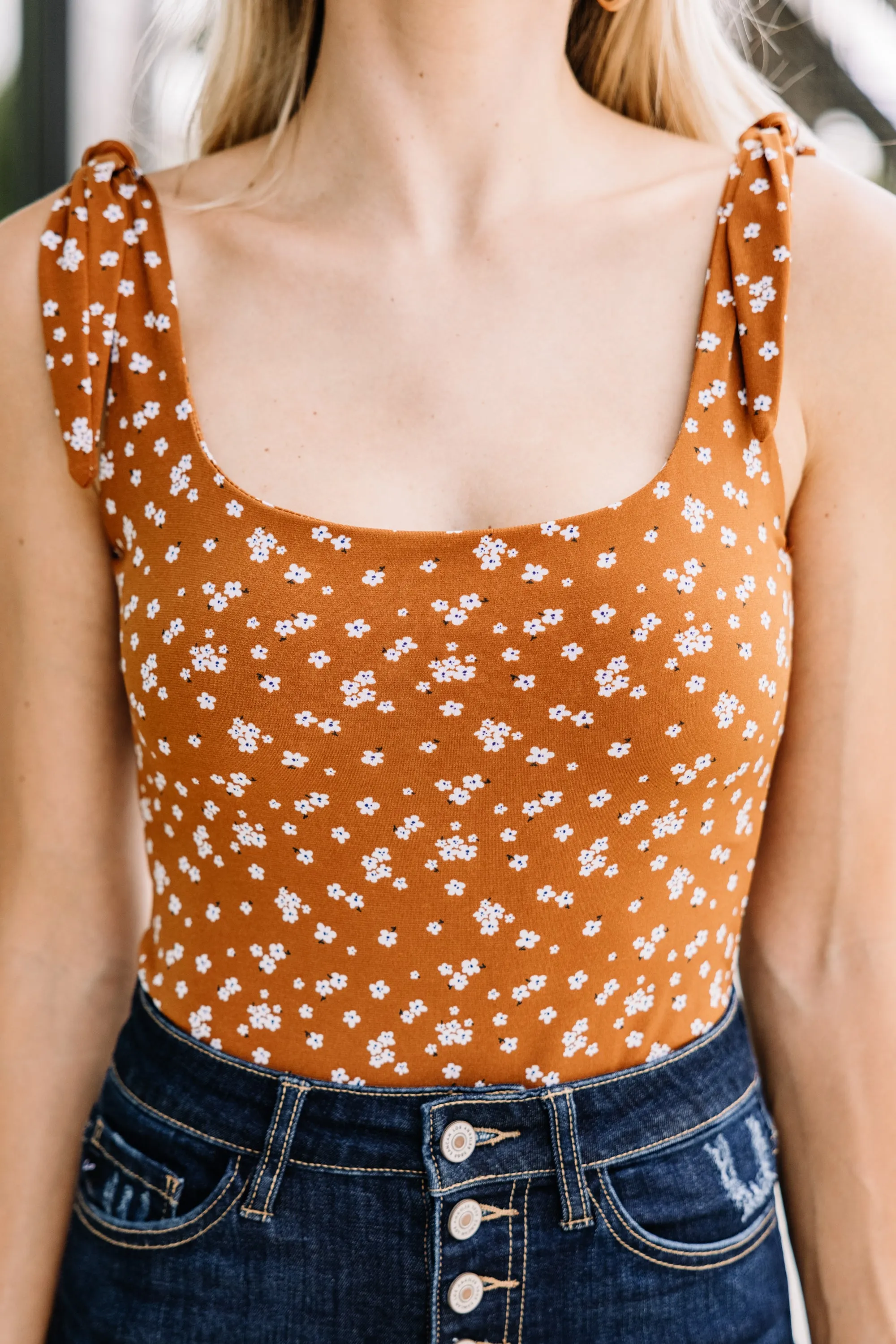 Be With Me Brown Ditsy Floral Bodysuit