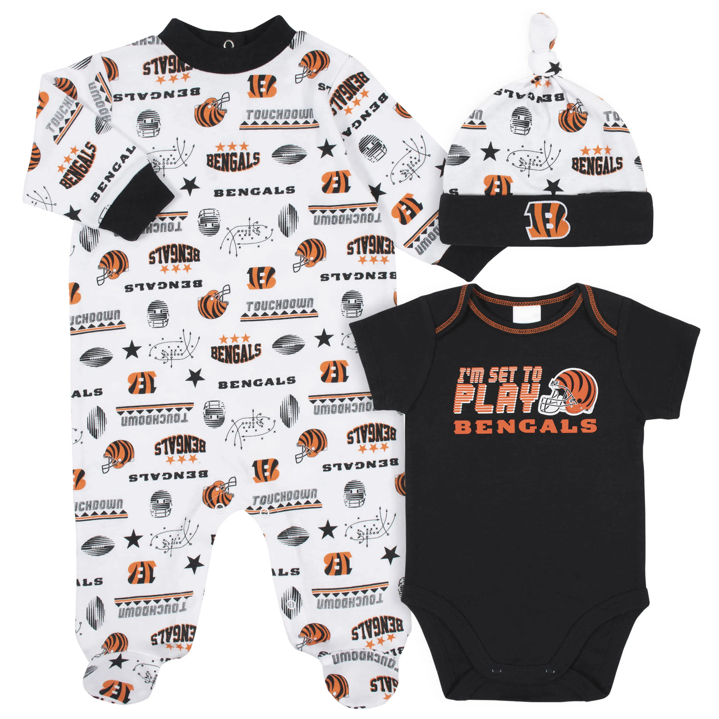 Bengals Baby Boys 3-Piece Bodysuit, Sleep 'N Play, and Cap Set