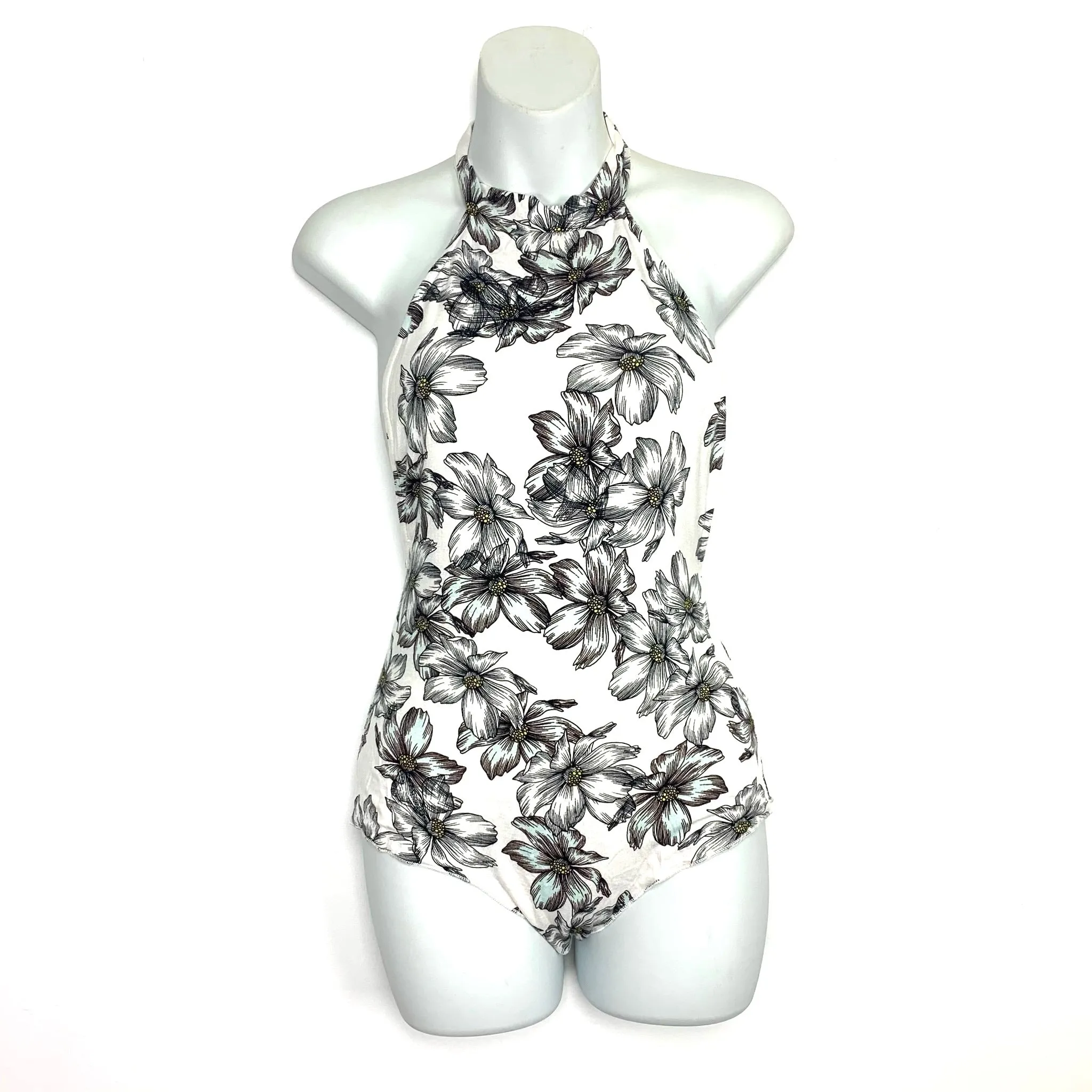 BeVello White Floral Print Halter Top Bodysuit NWT- Size S