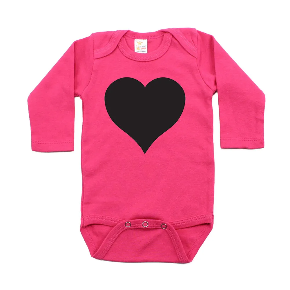 Big Black Heart Long Sleeve Baby Infant Bodysuit