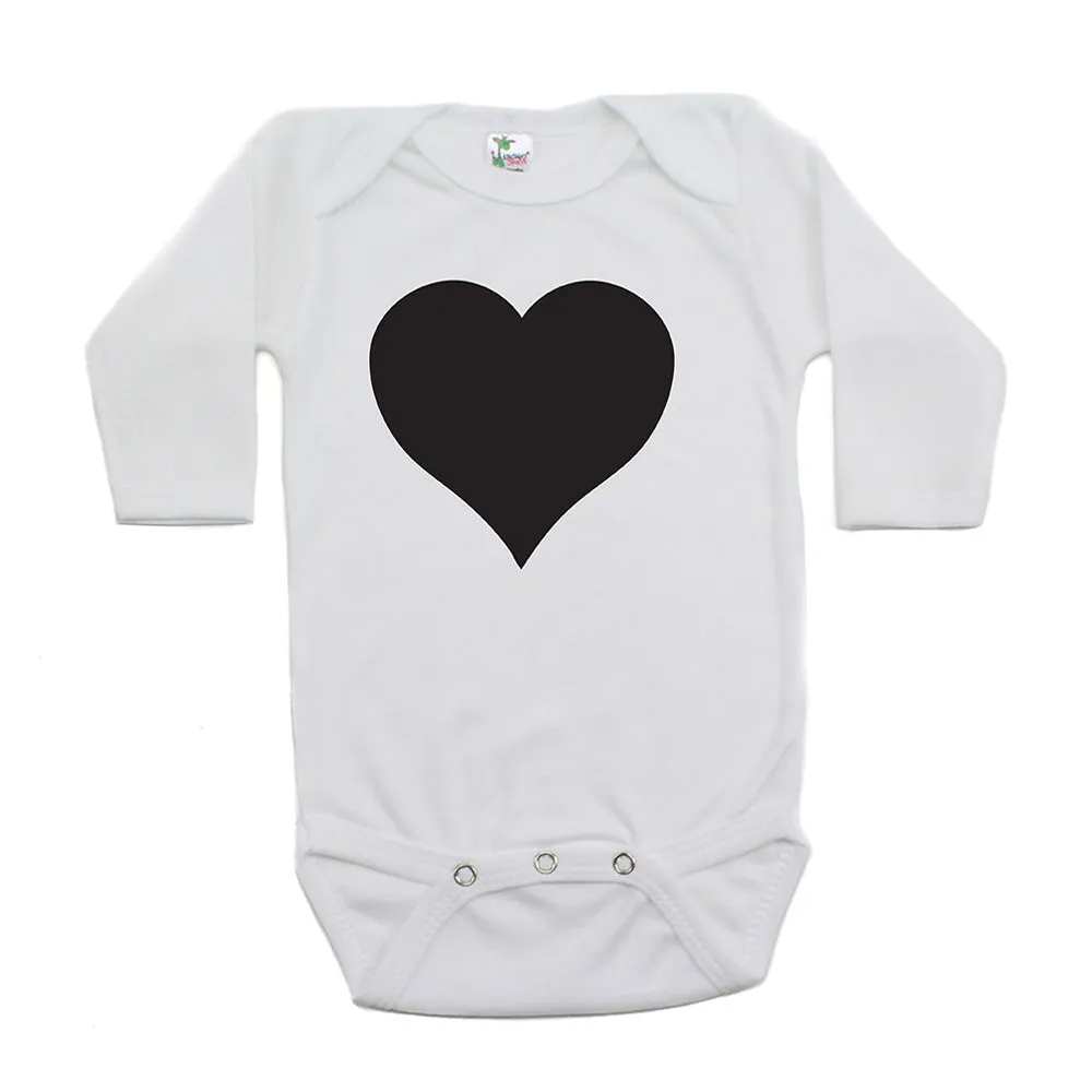 Big Black Heart Long Sleeve Baby Infant Bodysuit