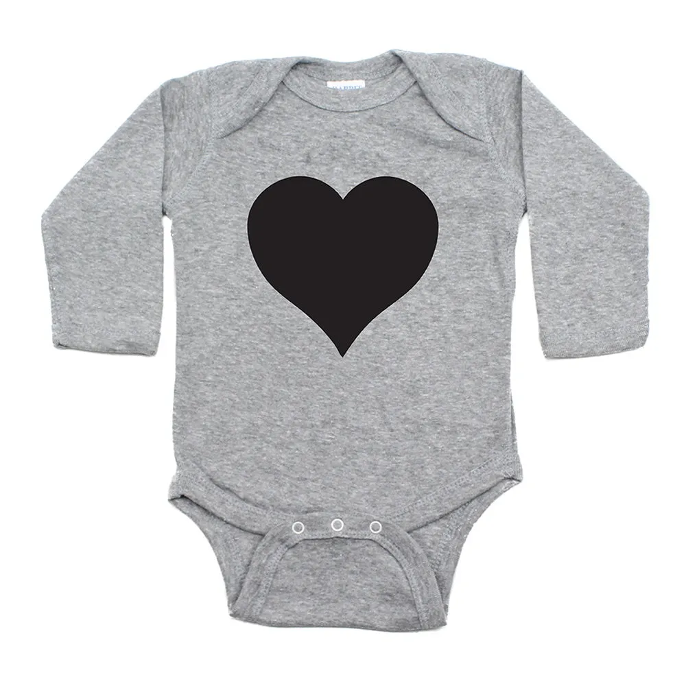 Big Black Heart Long Sleeve Baby Infant Bodysuit