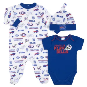 Bills Baby Boys 3-Piece Bodysuit, Sleep 'N Play, and Cap Set