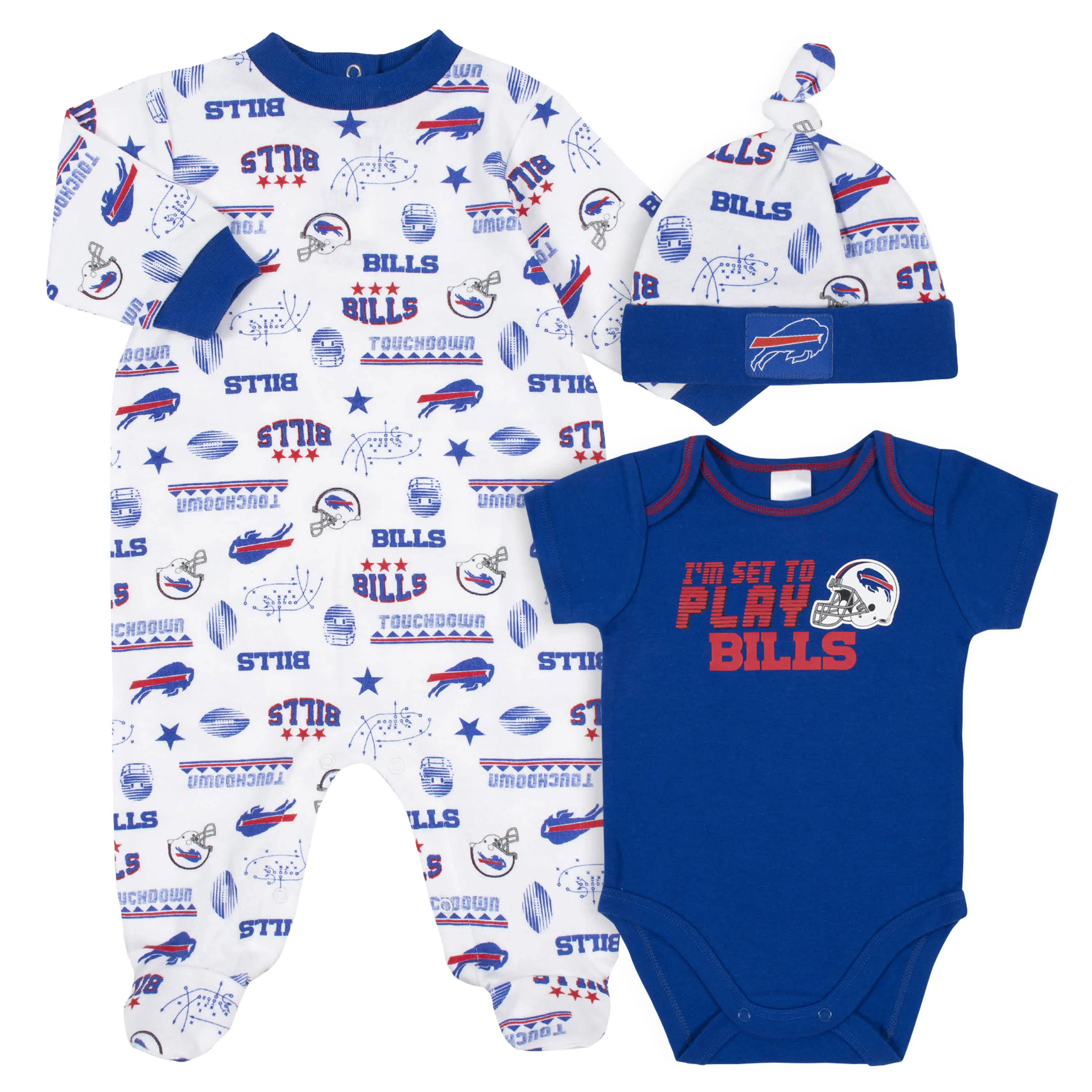 Bills Baby Boys 3-Piece Bodysuit, Sleep 'N Play, and Cap Set