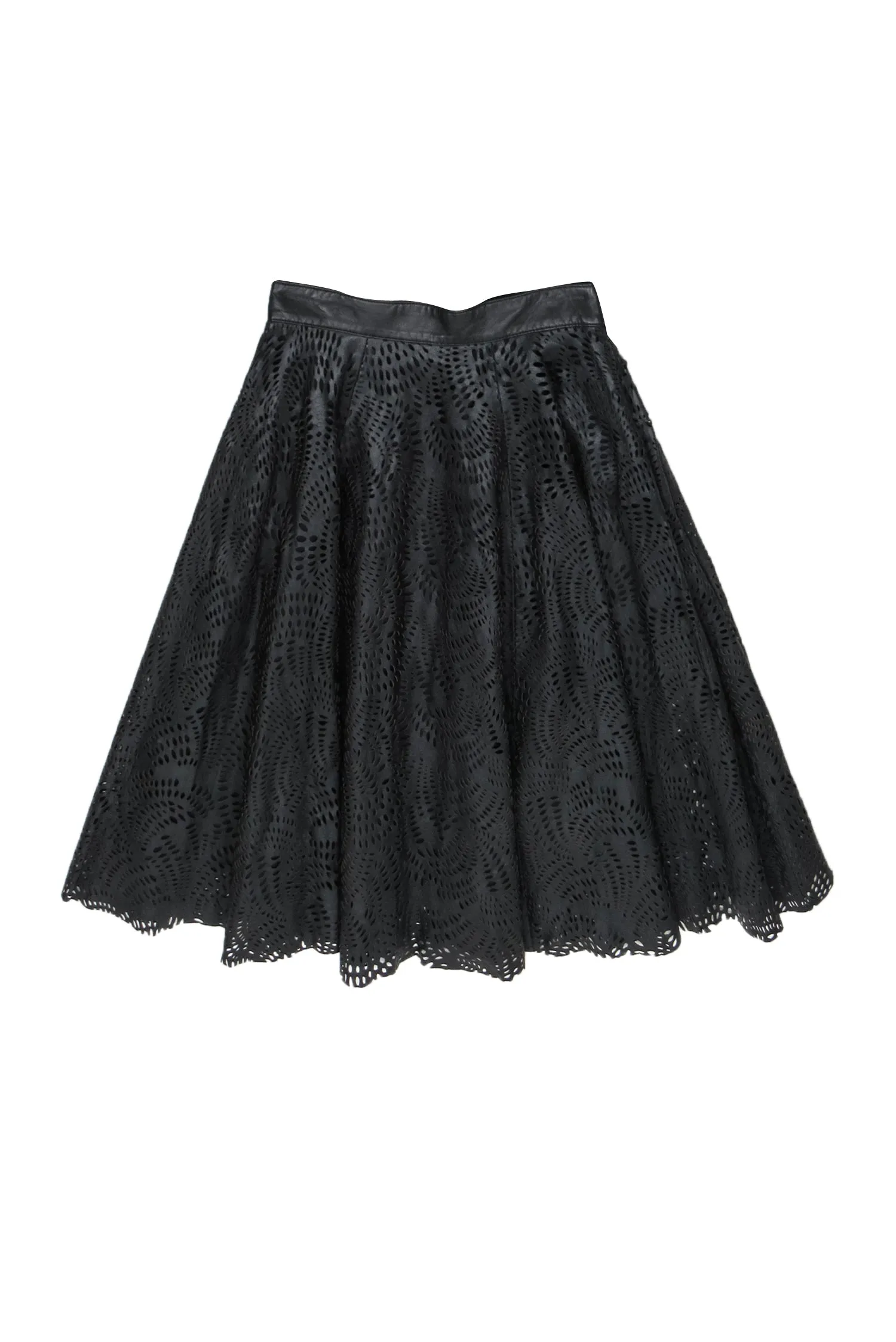 Billy Reid – Dark Brown Laser Cut Perforated Leather Skirt Sz 2