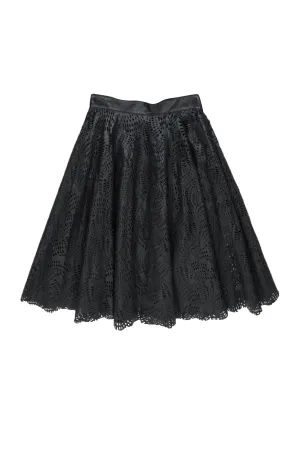 Billy Reid – Dark Brown Laser Cut Perforated Leather Skirt Sz 2