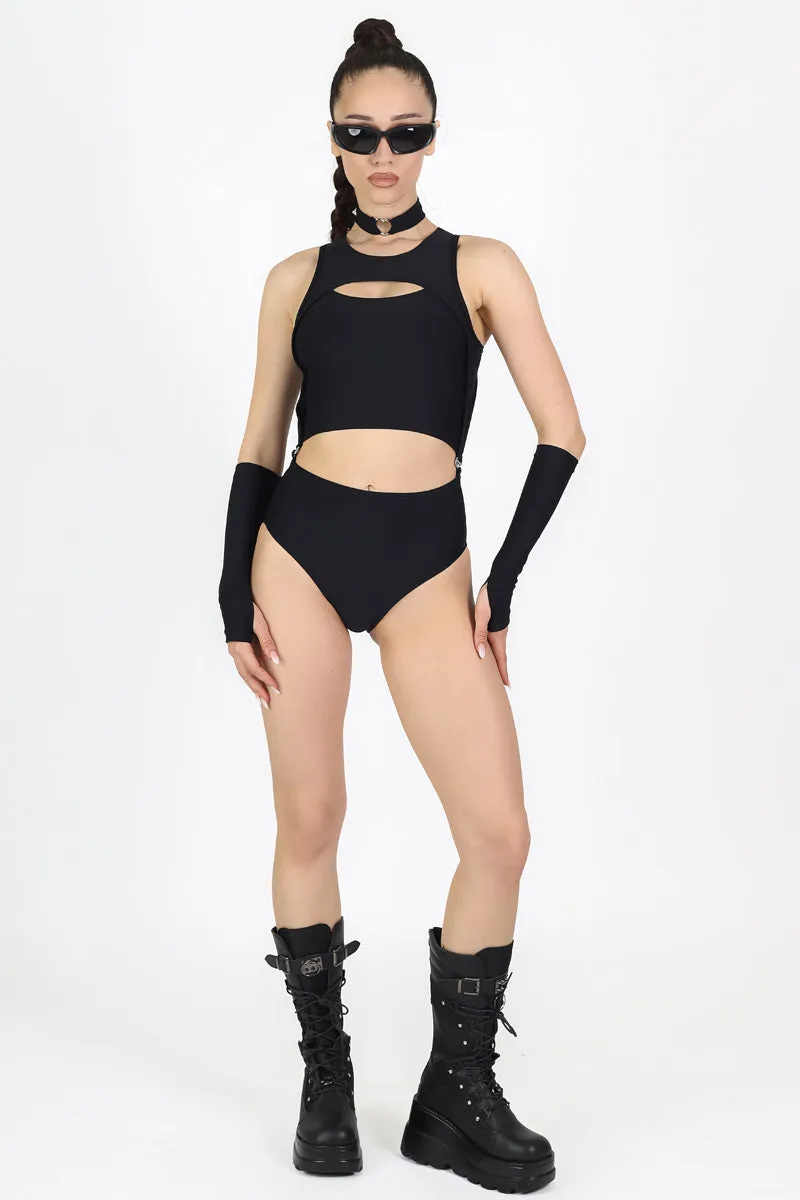 Black 2 Piece Cut Out Bodysuit on Sale