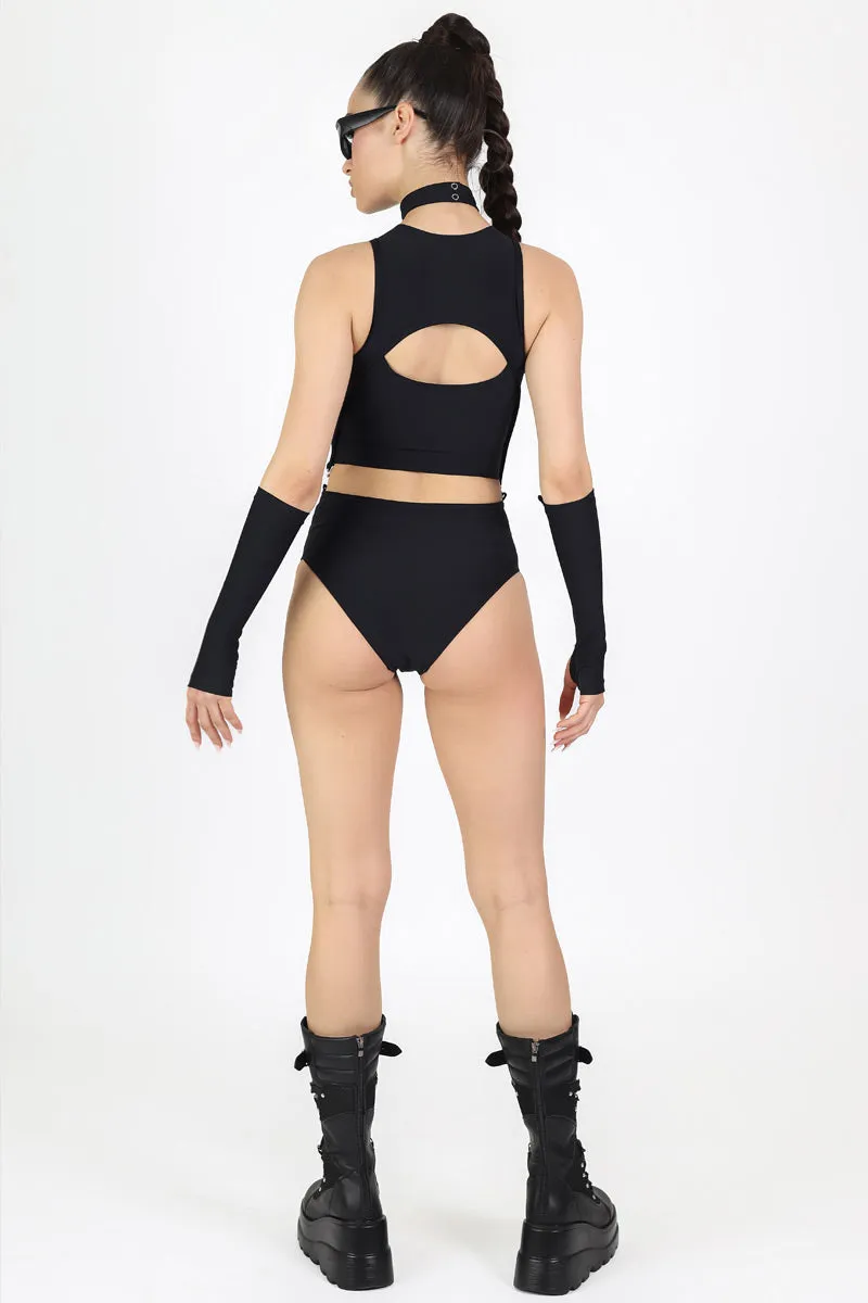 Black 2 Piece Cut Out Bodysuit on Sale