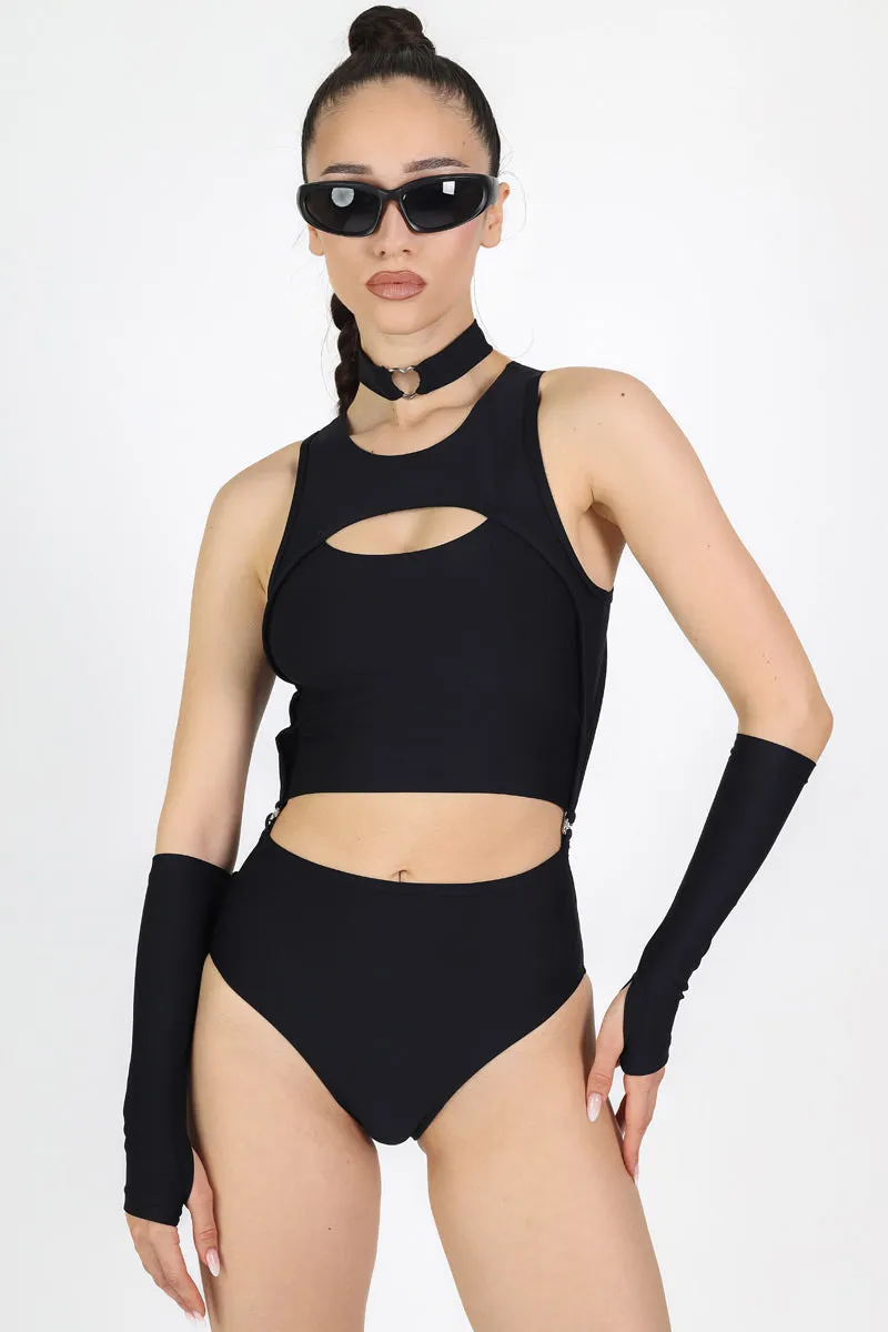Black 2 Piece Cut Out Bodysuit on Sale