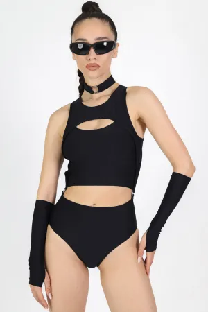 Black 2 Piece Cut Out Bodysuit