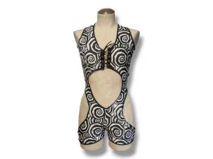 Black and White Swirl Cut Out Romper Bodysuit - Ready to Ship