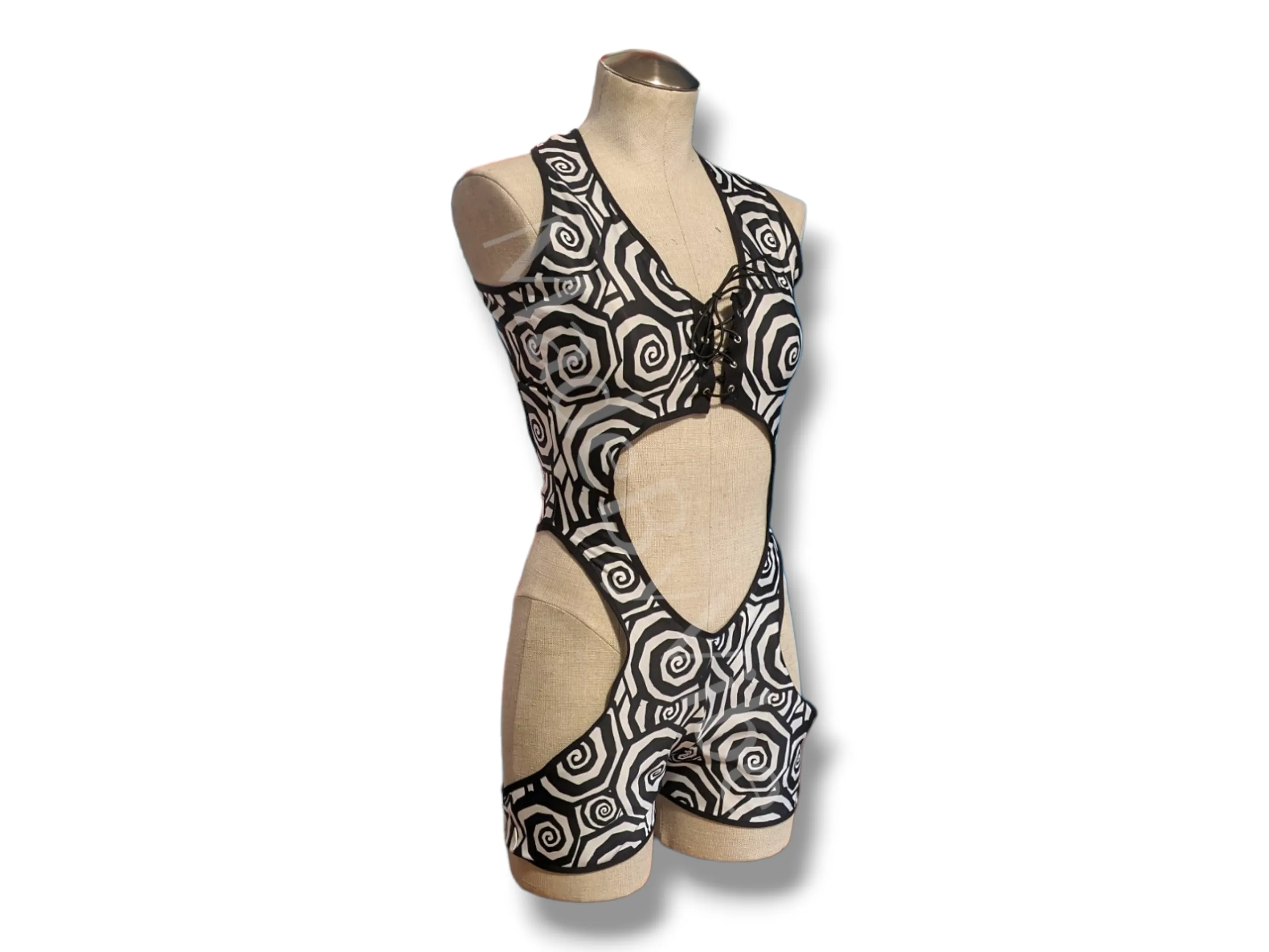 Black and White Swirl Cut Out Romper Bodysuit - Ready to Ship