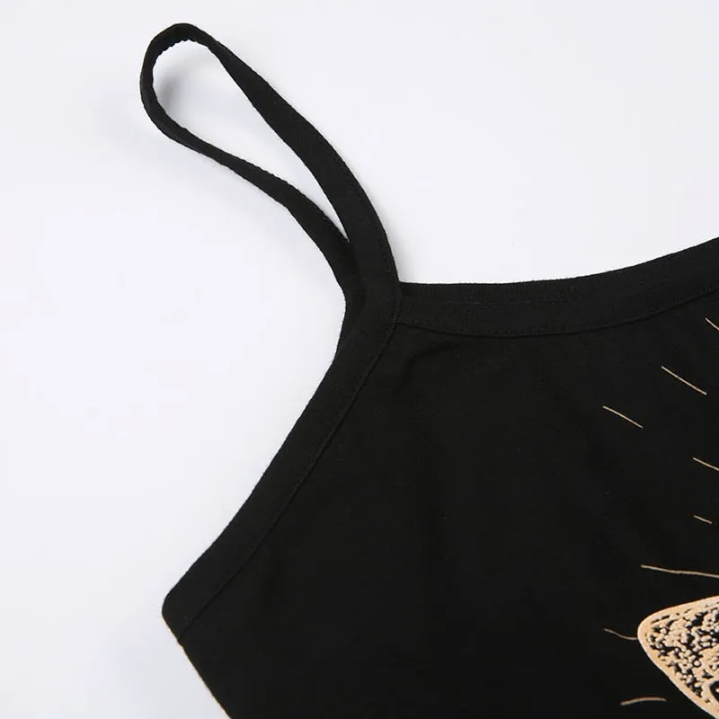 Black Butterfly Printed Halter Sleeveless Bodysuit