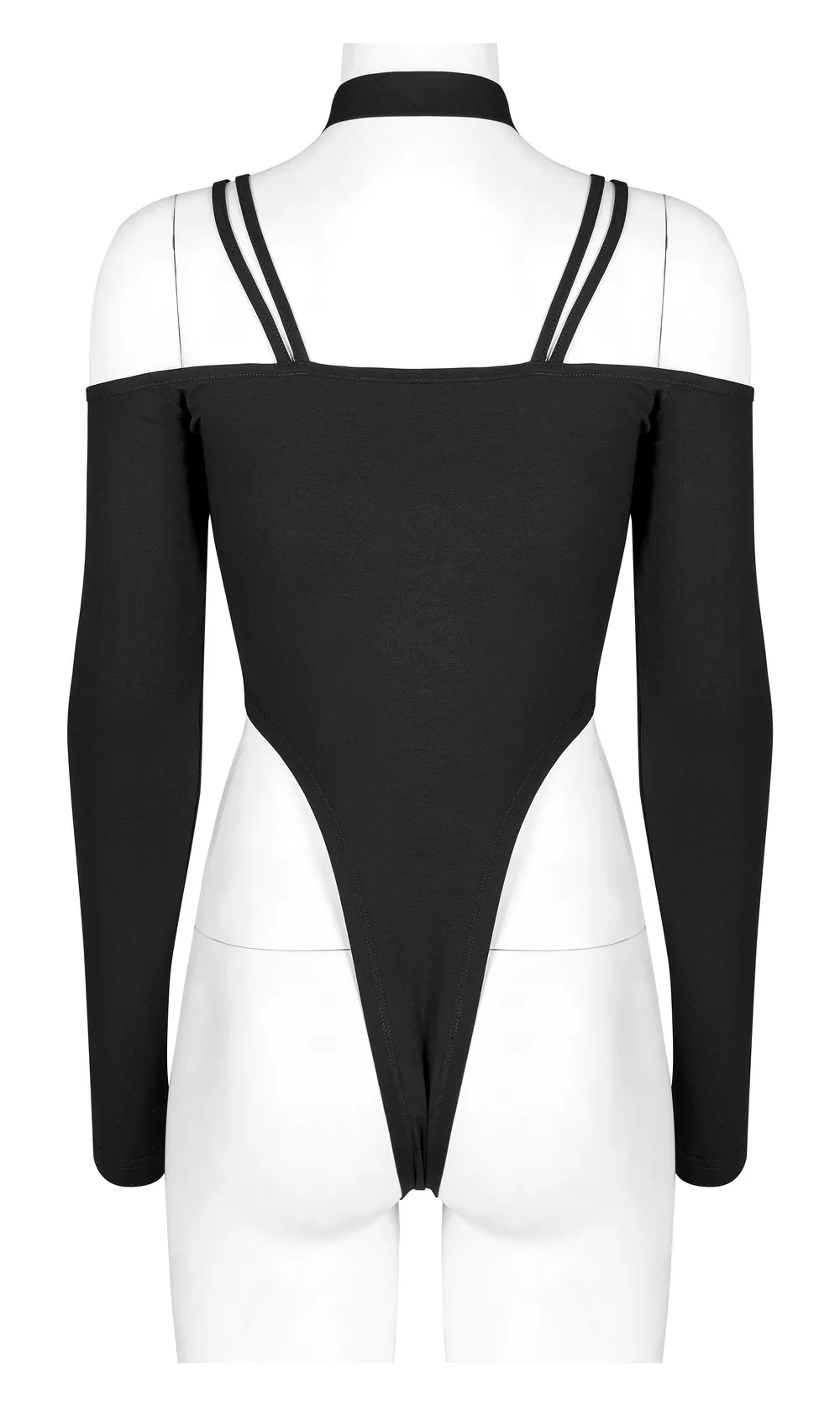 Black Choker Neck Asymmetric Long Sleeves Bodysuit