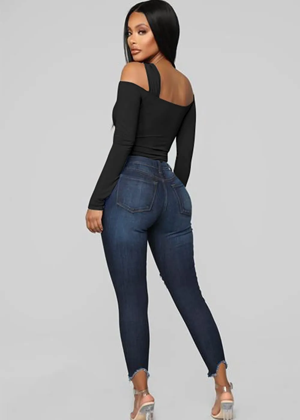 Black Cold Shoulder Cut Out Tank Bodysuit Top