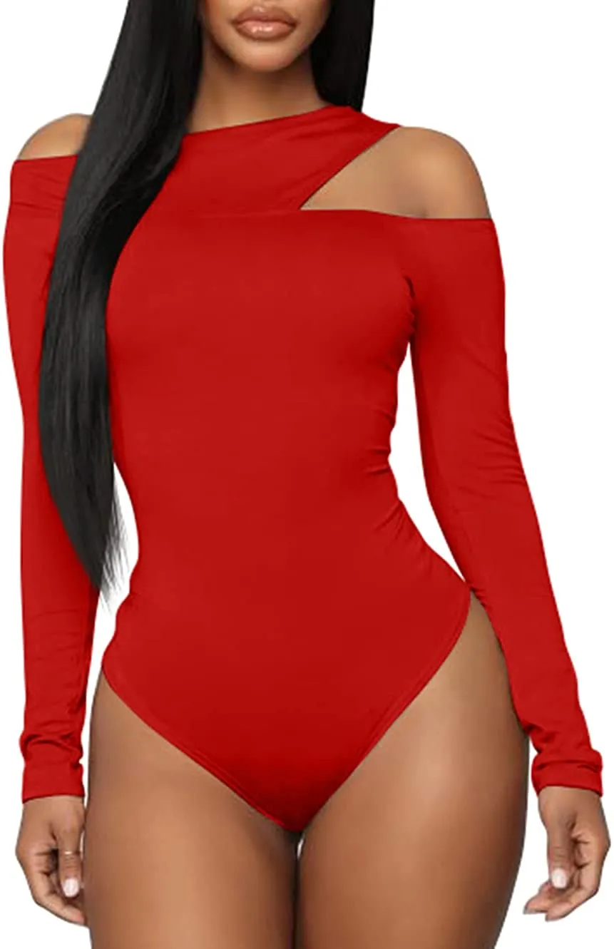 Black Cold Shoulder Cut Out Tank Bodysuit Top