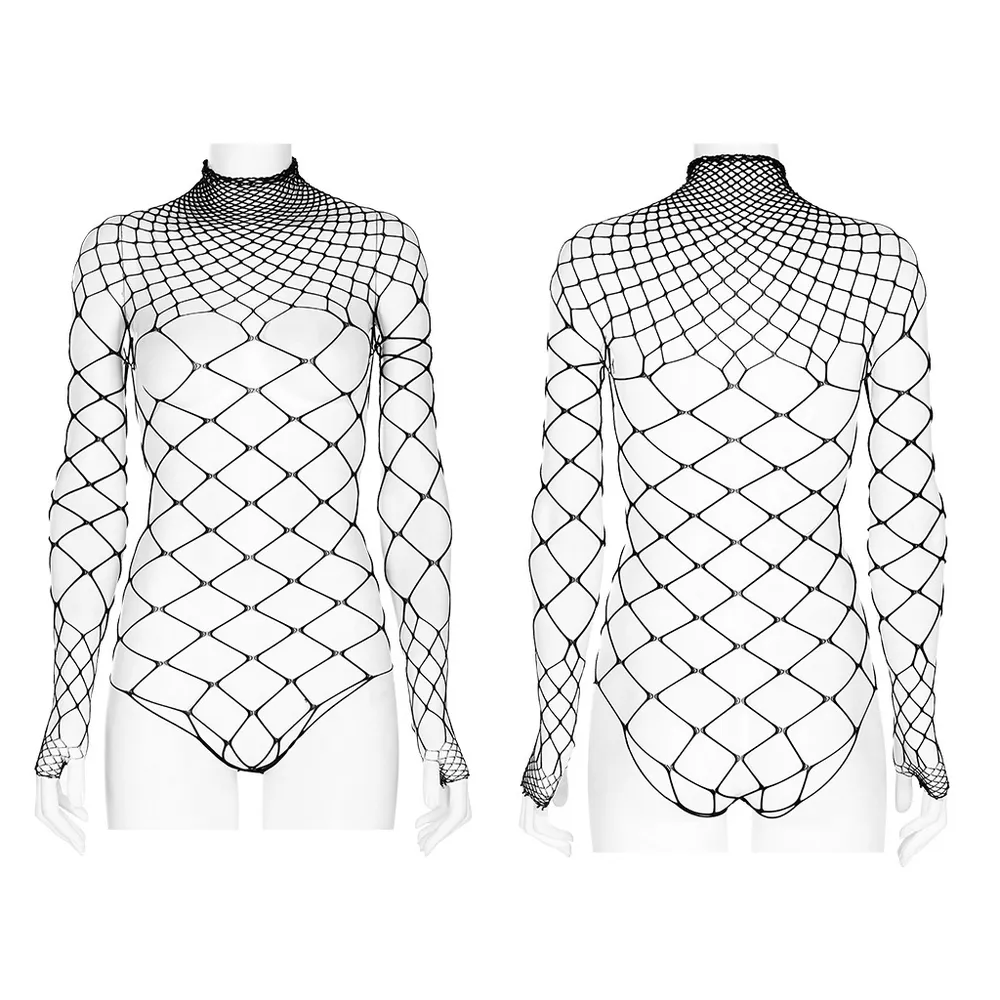 Black Diamond Mesh Bodysuit - Edgy and Stylish