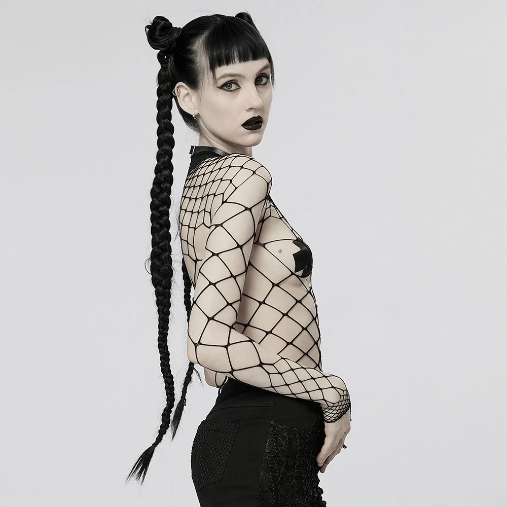 Black Diamond Mesh Bodysuit - Edgy and Stylish