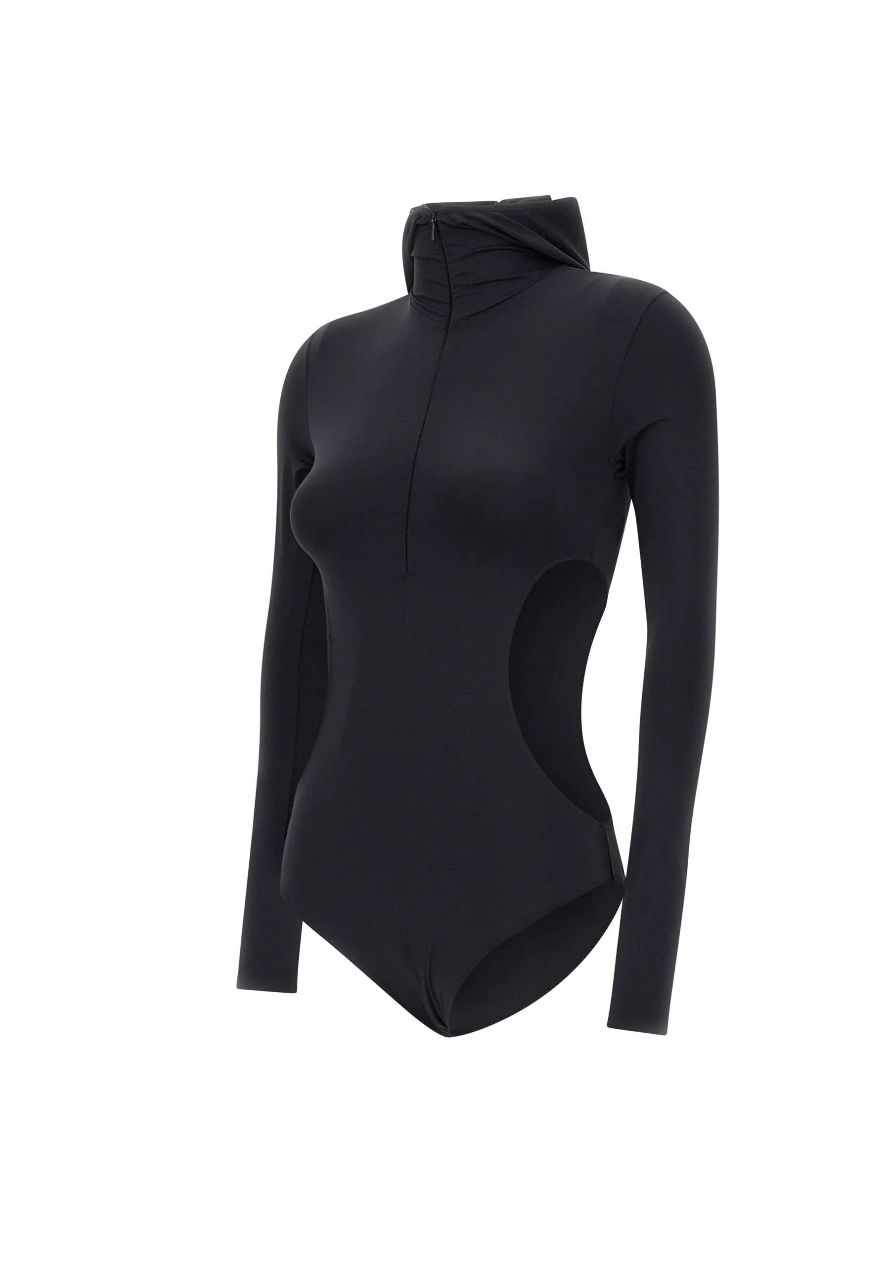 Black Hooded Cut-Out Bodysuit
