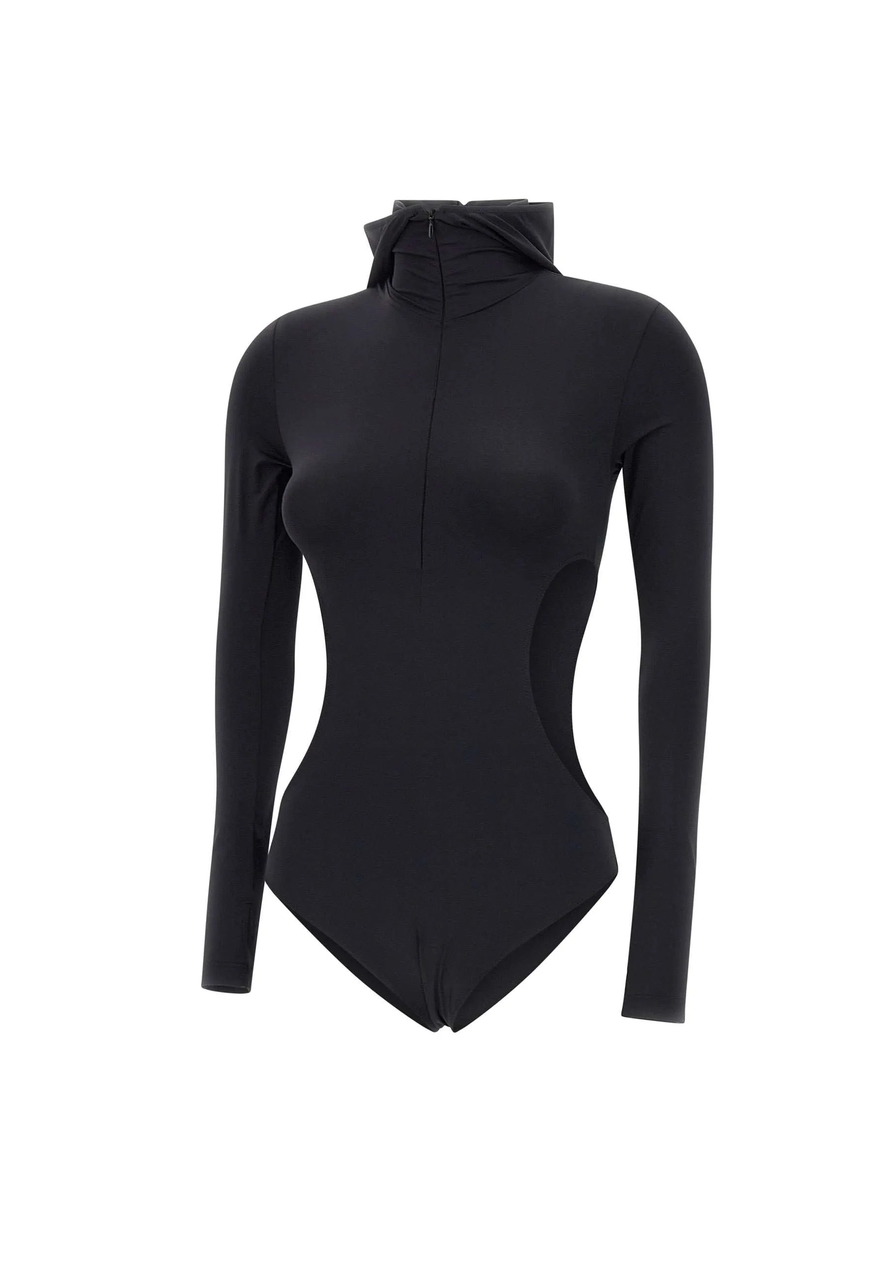 Black Hooded Cut-Out Bodysuit