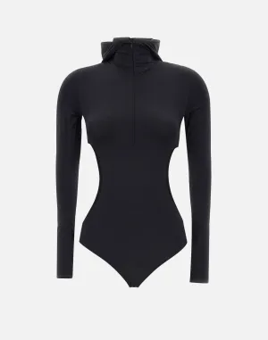 Black Hooded Cut-Out Bodysuit