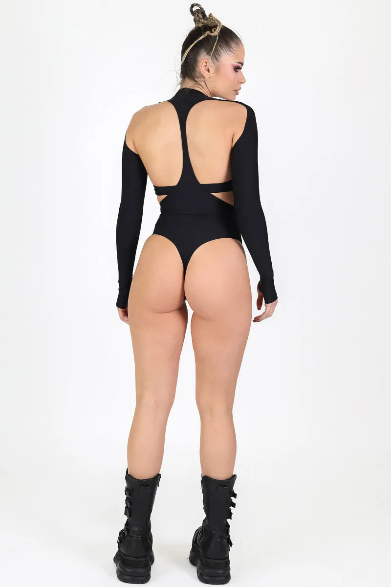 Black Long Sleeve Cut Out Bodysuit