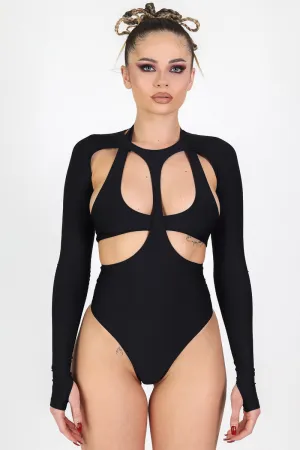 Black Long Sleeve Cut Out Bodysuit