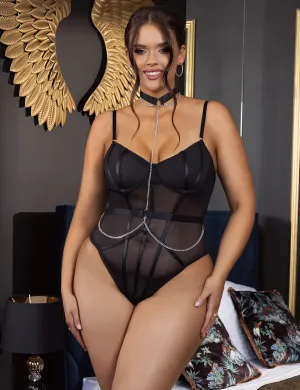 Black Mesh Chain Suspender Bodysuit
