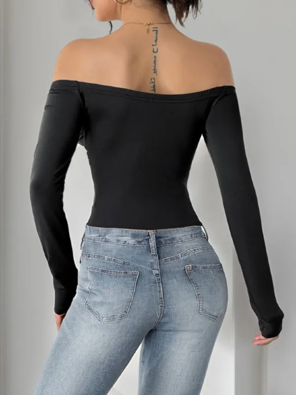 Black Off-Shoulder Floral Bodysuit for Night Out
