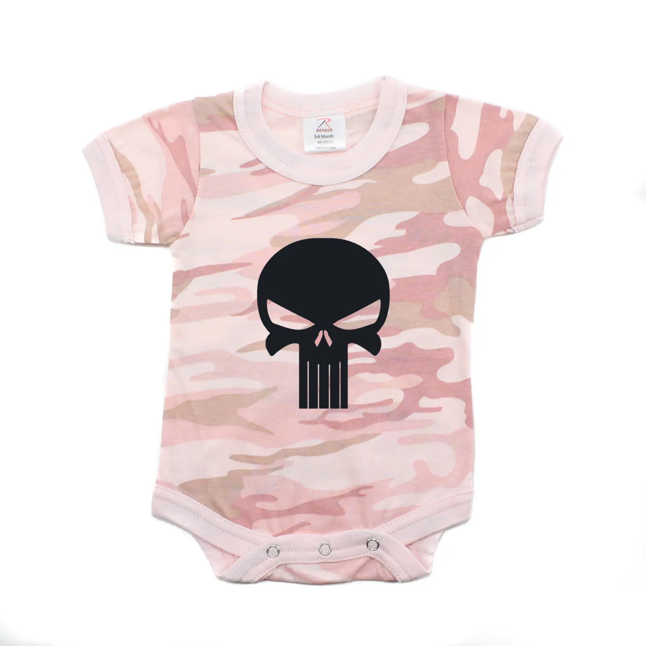 Black Punisher Skull Short Sleeve Baby Infant Bodysuit