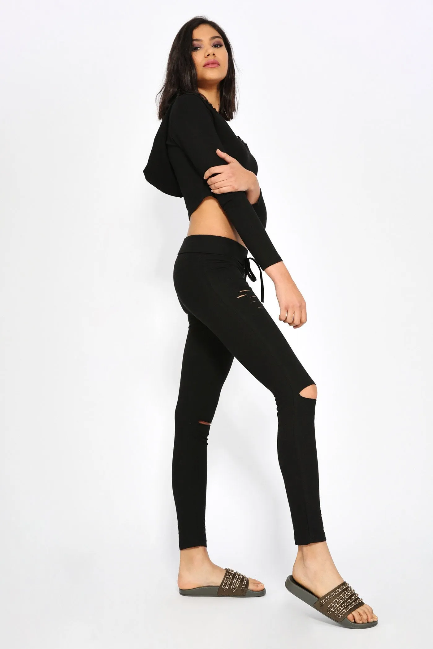 Black Ripped Fitted Jogging Bottoms