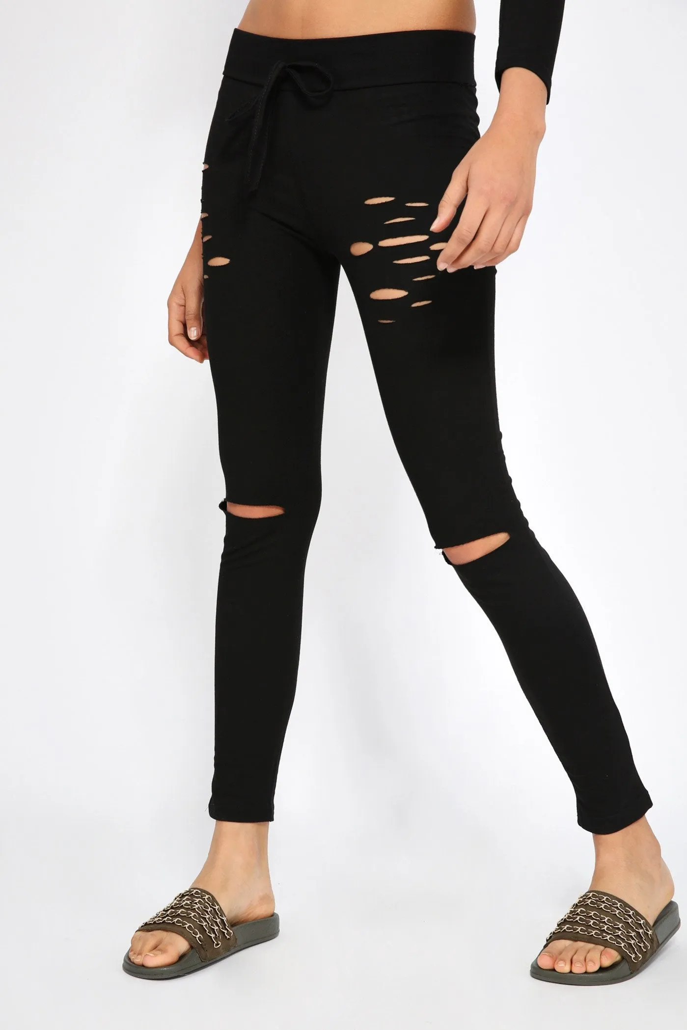 Black Ripped Fitted Jogging Bottoms