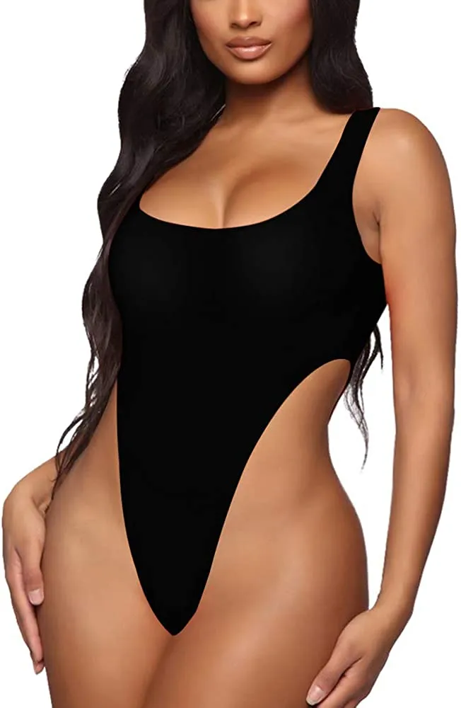 Black Scoop Neck Basic Tank Top Bodysuits