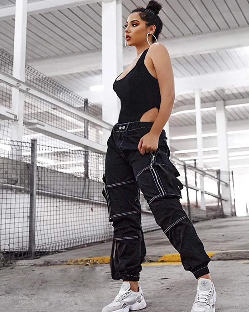 Black Scoop Neck Basic Tank Top Bodysuits