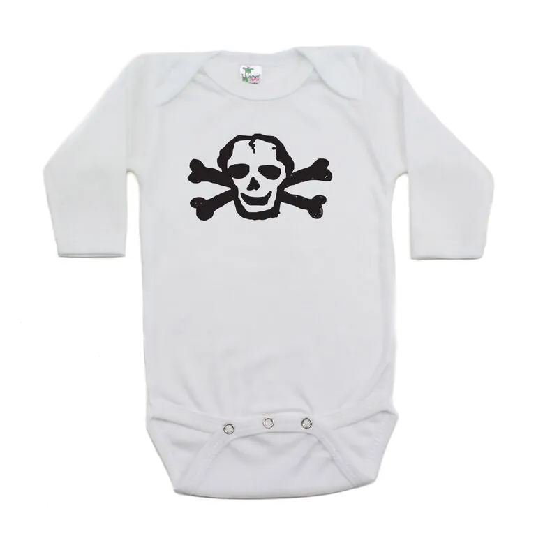 Black Scribble Skull Long Sleeve Cotton One Piece Baby Bodysuit