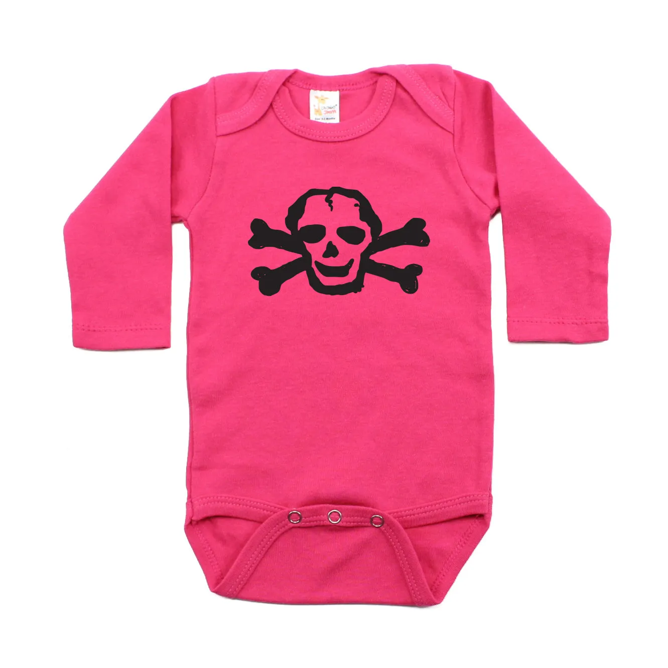 Black Scribble Skull Long Sleeve Cotton One Piece Baby Bodysuit