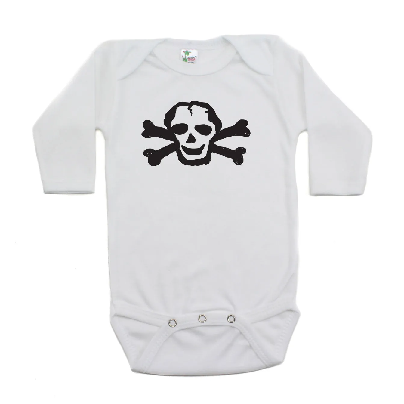 Black Scribble Skull Long Sleeve Cotton One Piece Baby Bodysuit