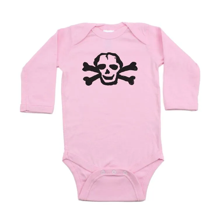 Black Scribble Skull Long Sleeve Cotton One Piece Baby Bodysuit