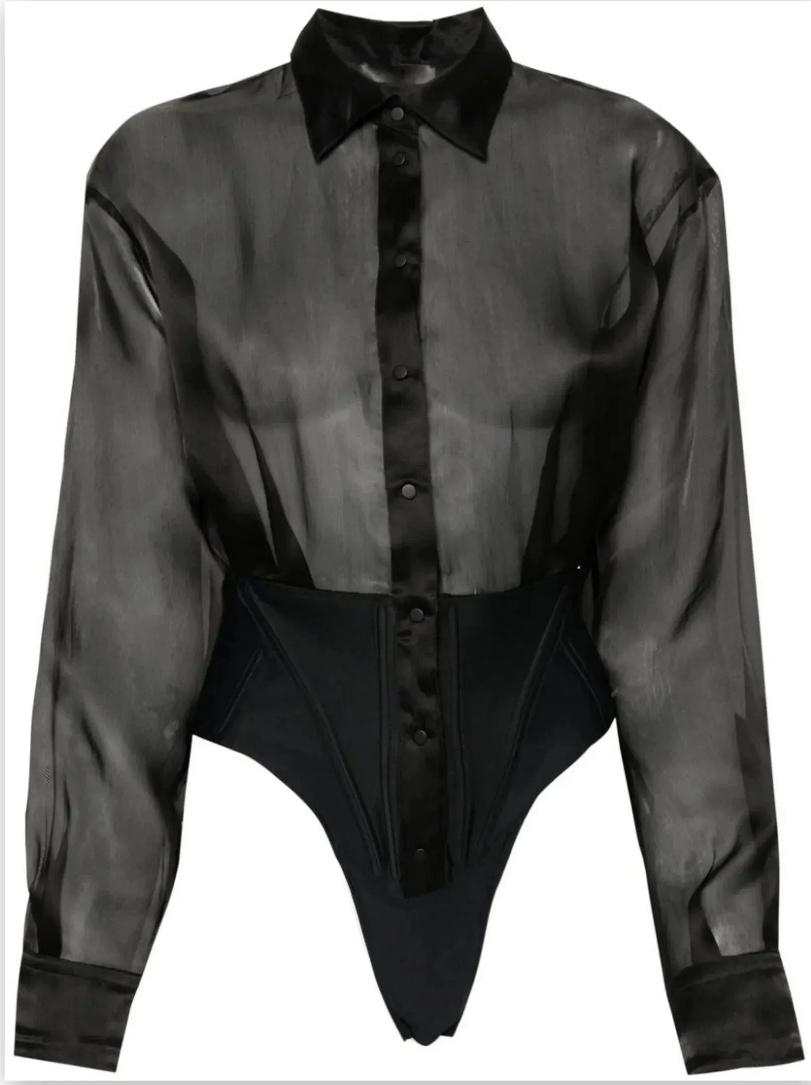 Black Semi-Sheer Shirt Bodysuit