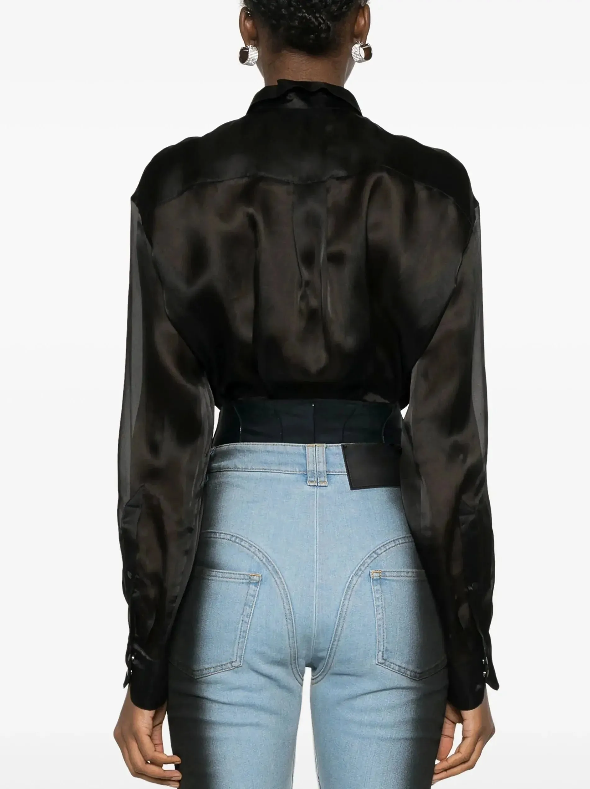 Black Semi-Sheer Shirt Bodysuit
