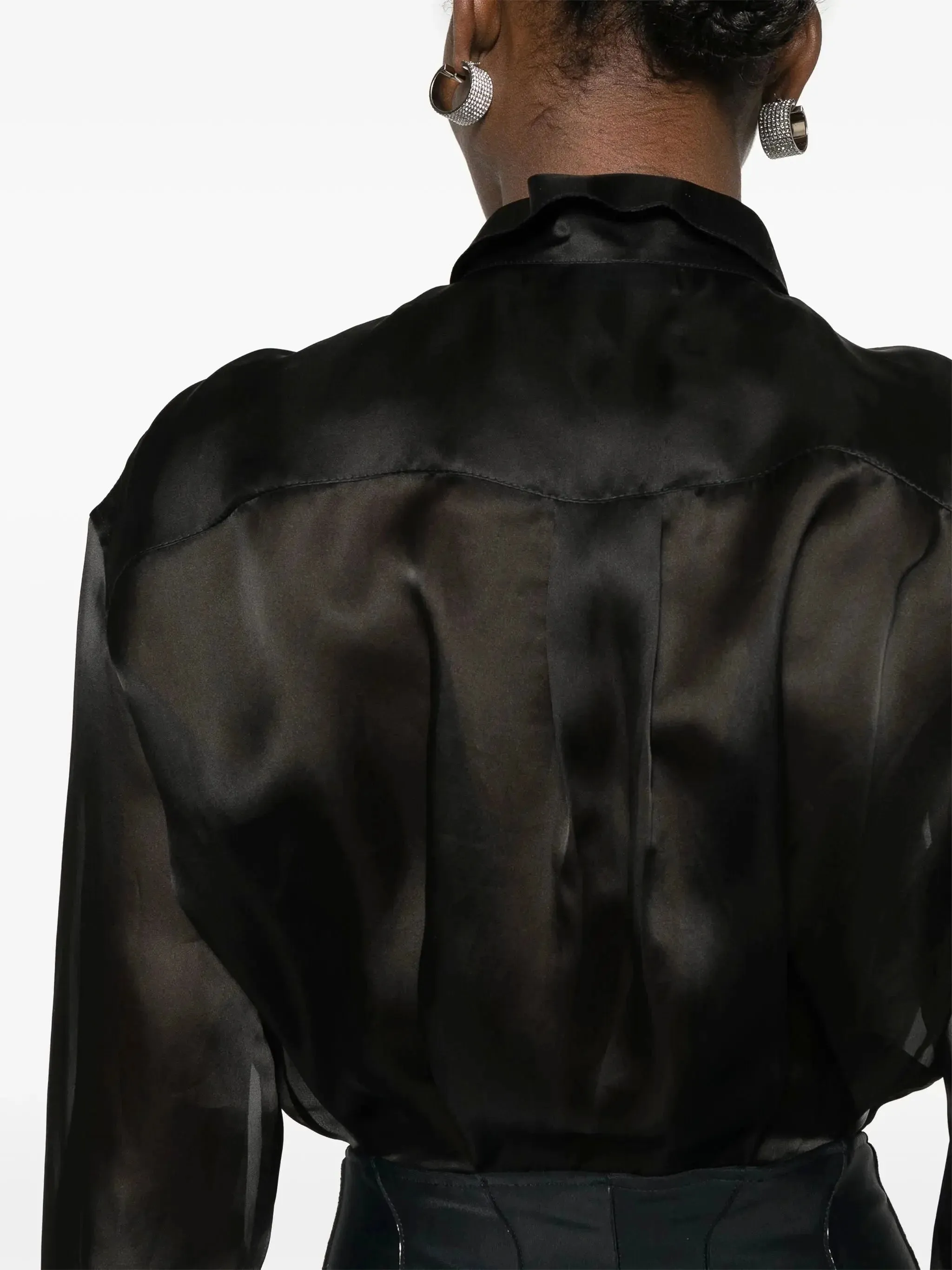 Black Semi-Sheer Shirt Bodysuit