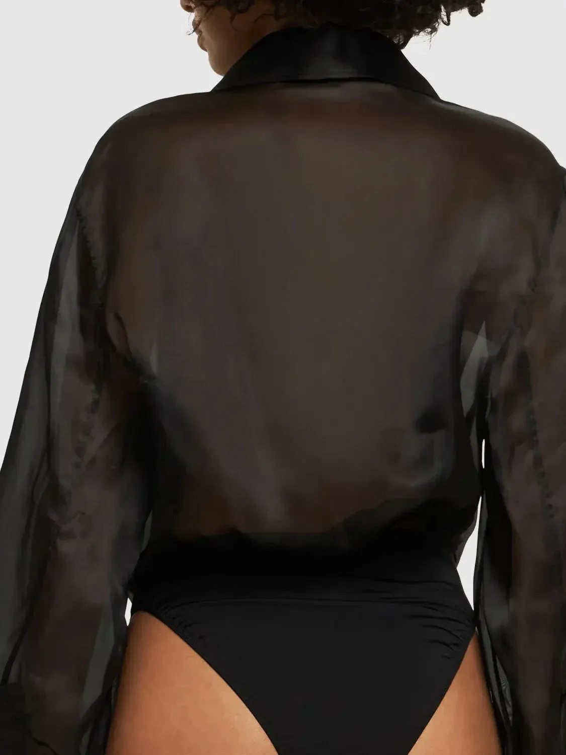 Black Semi-Sheer Shirt Bodysuit