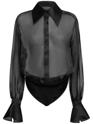 Black Semi-Sheer Shirt Bodysuit