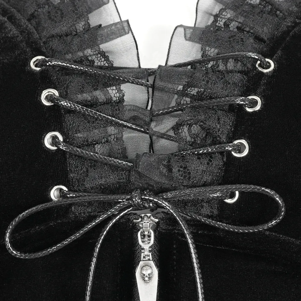 Black Velvet Lace Trim Halter Bodysuit Lingerie